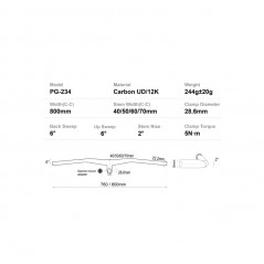 PROGRESS BICYCLE HANDLEBAR PG-234 COCKPIT 2º CARBON MTB 760 MM 50 PGMAMTB234BNG50