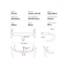 PROGRESS MANILLAR CON POTENCIA INTEGRADA PG-243 90 MM COCKPIT CARBON ROAD PGMARO243NG90