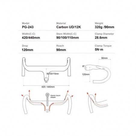 PROGRESS INTEGRATED POWER HANDLEBAR PG-243 90 MM COCKPIT CARBON ROAD PGMARO243NG90