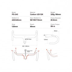 PROGRESS MANILLAR CON POTENCIA INTEGRADA PG-243 90 MM COCKPIT CARBON ROAD PGMARO243NG90