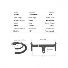 PROGRESS MANILLAR CON POTENCIA INTEGRADA PG-245 42CM COCKPIT INTEGRADO CARBON ROAD PGMARO245NG100