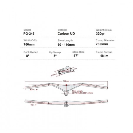 PROGRESS INTEGRATED POWER HANDLEBAR PG-246 80 MM COCKPIT CARBON ICR MTB PGMAMTB246NG80