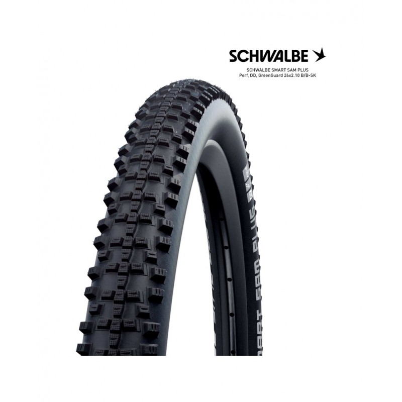 SCHWALBE Cubierta neumático reforzado para bicicleta de montaña SMART SAM PLUS PERF DD GREENGUARD 26X2.10 B/B-SK 4026495819961