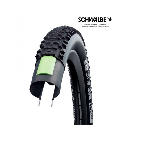 SCHWALBE Cubierta neumático reforzado para bicicleta de montaña SMART SAM PLUS PERF DD GREENGUARD 26X2.10 B/B-SK 4026495819961