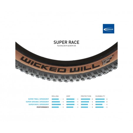 SCHWALBE Cubierta neumatico para bicicleta WICKED WILL EVO SUPER RACE TLE 29X2.25 B/TS-SK 4026495910538