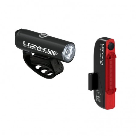 LEZYNE Front and rear led bicycle lights CLASSIC DRIVE 500+ / STICK PAIR SATIN 4710582552083