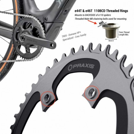 PRAXIS Plato para transmisión de bicicleta e-bike carretera 110BCD THREADED 44T 850033390841
