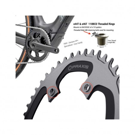 PRAXIS Chainring for road e-bike transmission 110BCD THREADED 46T 850033390537