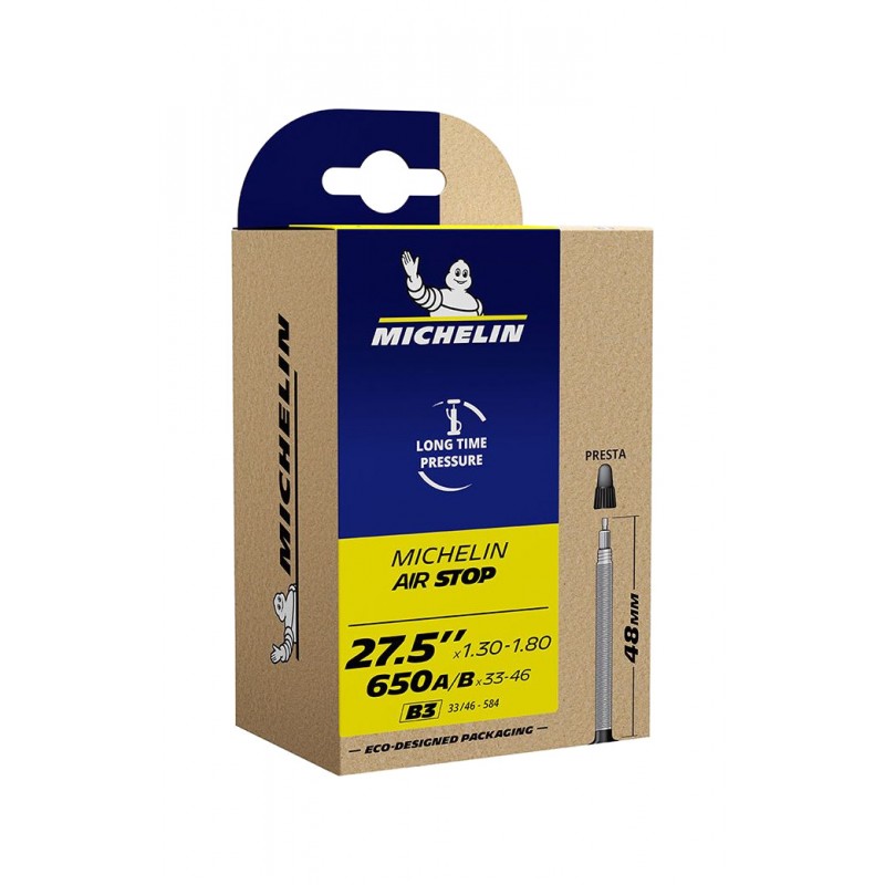 MICHELIN Cámara de aire para bicicleta B3 AIRSTOP 27.5x1.30-1.75 PRESTA 48 MM (33/46-584) 722209