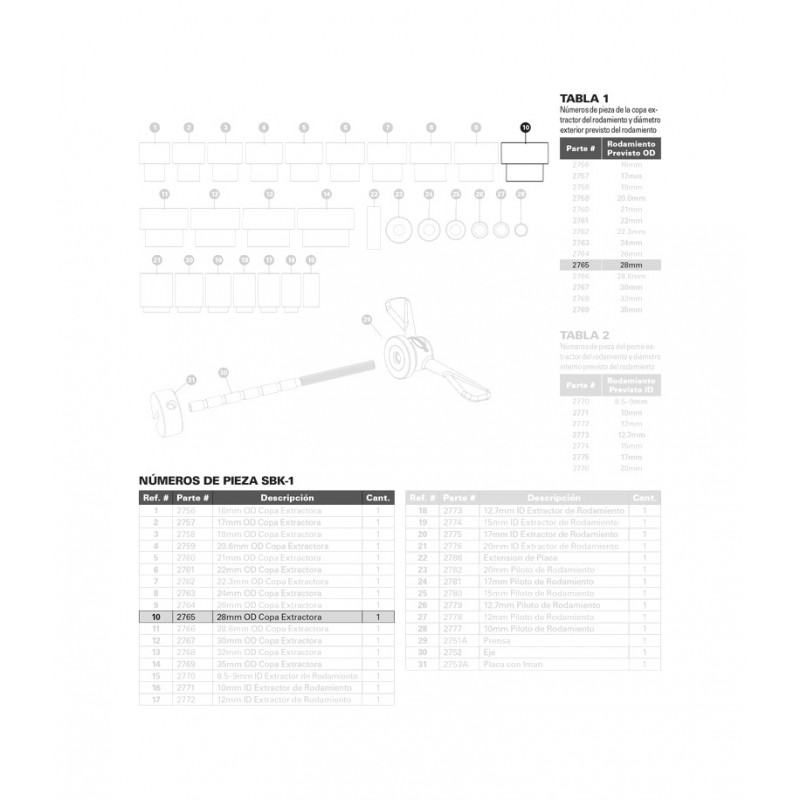 PARK TOOL Drift for bearings 28MM SBK-1 2765