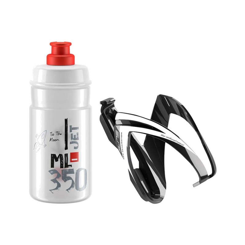 ELITE Bottle cage and kit CEO NEGRO BRILLO/BLANCO/BIDON JET TRANSPARENTE/ROJO 350 ML 726464