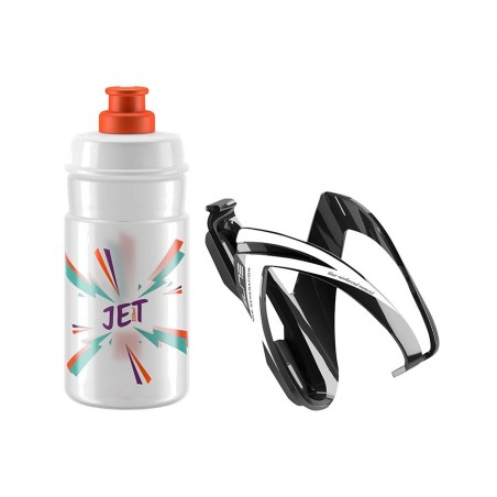 ELITE Kit de portabidón y bidón CEO NEGRO BRILLO/BLANCO/BIDON JET TRANSPARENTE/NARANJA 350 ML 726465