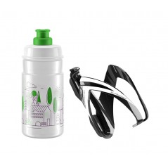 ELITE Bottle cage and kit CEO NEGRO BRILLO/BLANCO/BIDON JET TRANSPARENTE/VERDE 350 ML 726466