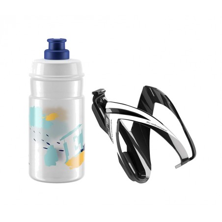 ELITE Kit de portabidón y bidón CEO NEGRO BRILLO/BLANCO/BIDON JET TRANSPARENTE/AZUL 350 ML 726467