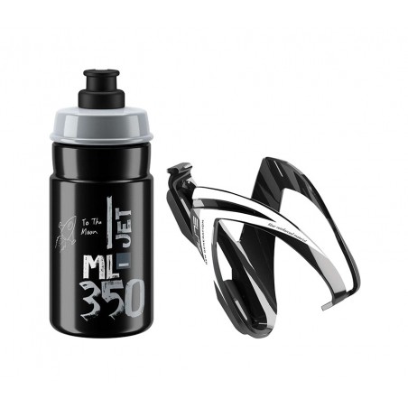 ELITE Kit de portabidón y bidón CEO NEGRO BRILLO/BLANCO/BIDON JET NEGRO/GRIS 350 ML 726468
