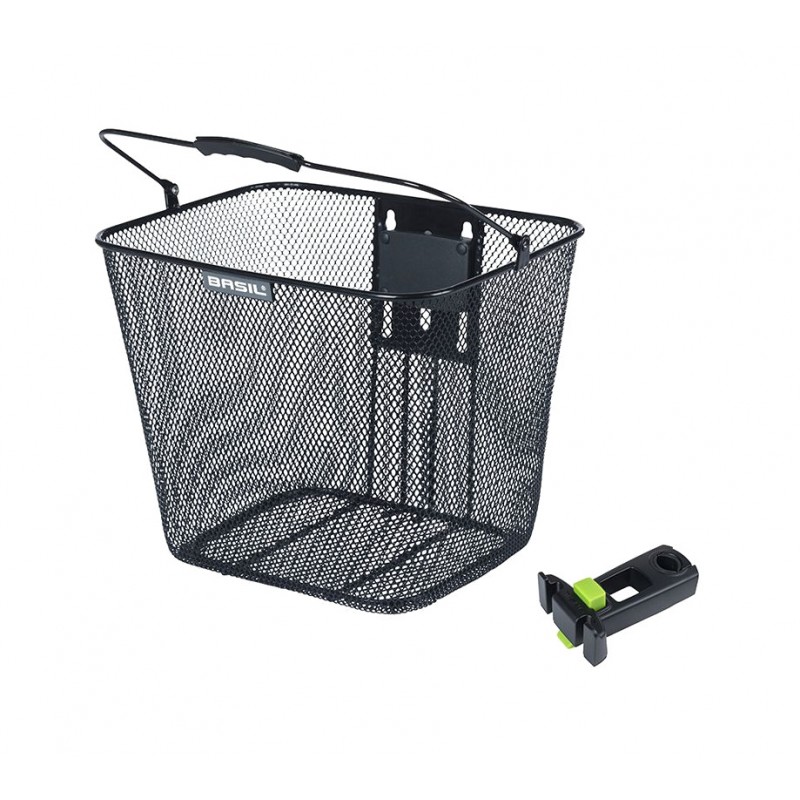 BASIL Cesta delantera para bicicleta con placa y soporte de potencia acero BILBAO (26X22X28 CM) KLICKFIX 725826