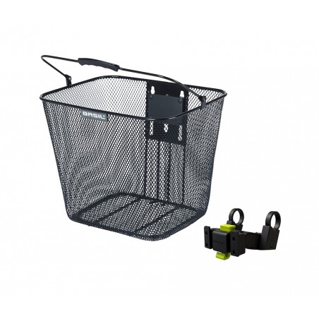 BASIL Front bicycle basket with plate and handlebar mount, steel BILBAO A(26X22X28 CM) KLICKFIX 725827