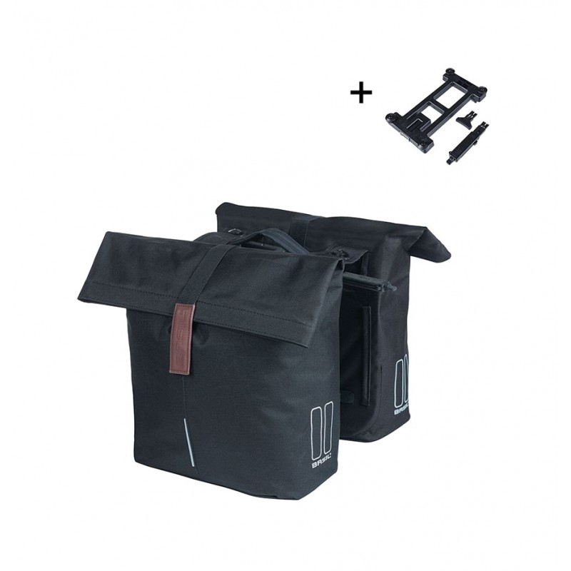 BASIL Alforjas traseras para bicicleta con placa poliéster reflectante CITY 28-32L (30X12X33 CM) MIK 2.0 726735