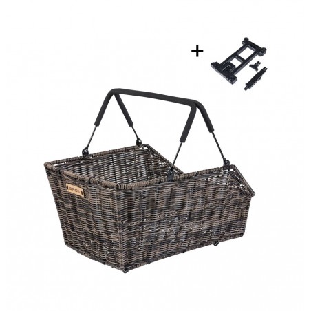 BASIL Wicker rear bicycle basket with plate CENTO RATTAN LOOK (41X25X12 CM) 727027