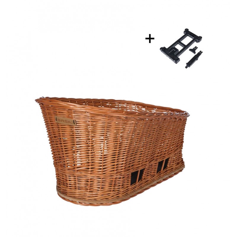 BASIL Cesta de mimbre con cojin para transporte perros en bicicleta placa PASJA M 30L (40X25X24 CM) MIK 2.0 727035