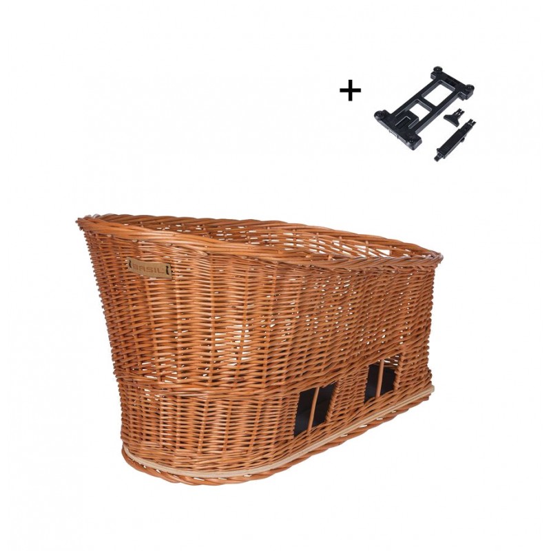 BASIL Cesta de mimbre con cojin para transporte perros en bicicleta placa PASJA L 38L (41X27X27 CM) MIK 2.0 727036