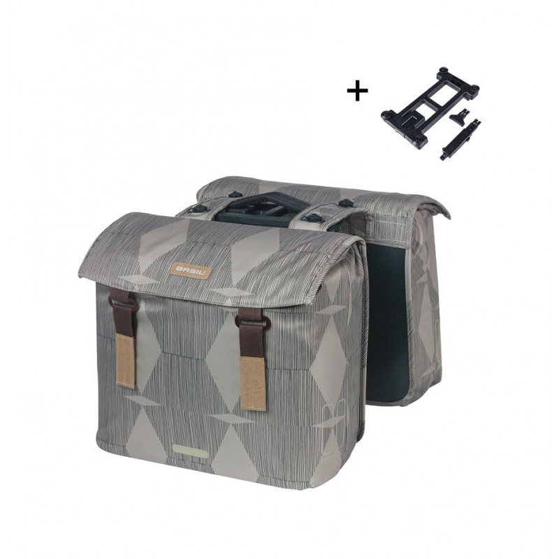 BASIL Alforjas traseras para bicicleta elegantes con placa ELEGANCE 40-49L CASTILLO/TOPO (16X36X32 CM) MIK 2.0 727053
