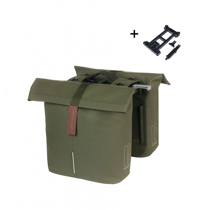 BASIL Alforjas de poliuretano traseras impermeables para bicicleta ciudad con placa 28-32L (12X30X33 CM) MIK 2.0 727057