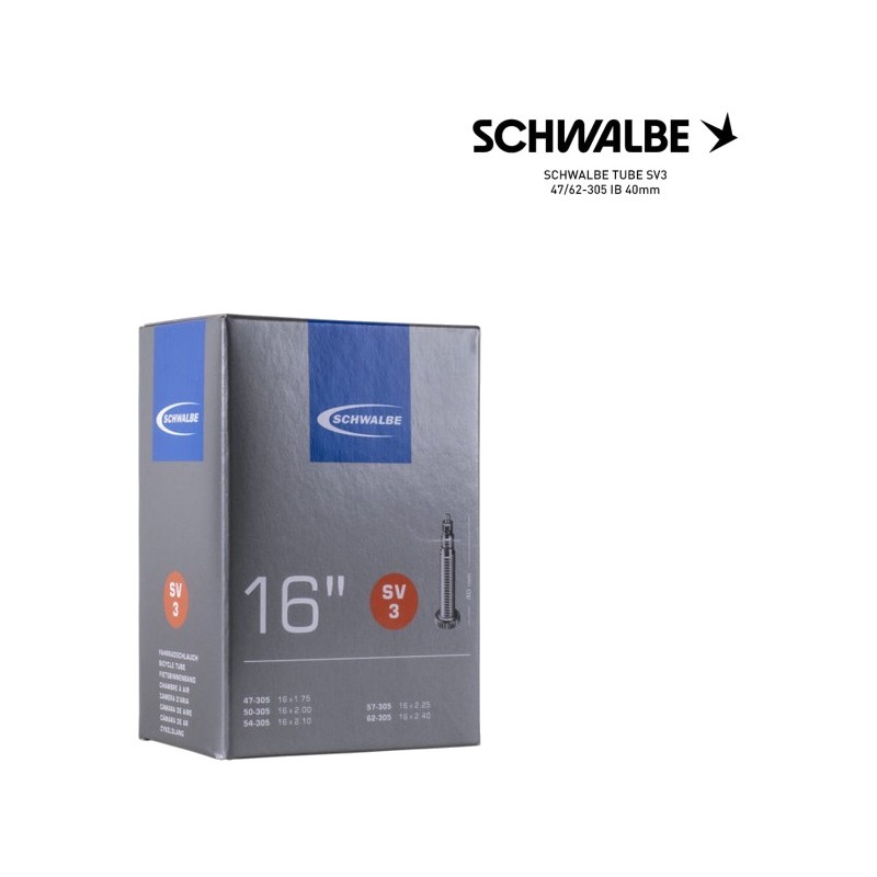 SCHWALBE Bicycle inner tube SV3 47/62-305 IB 40MM 16" 4026495099981