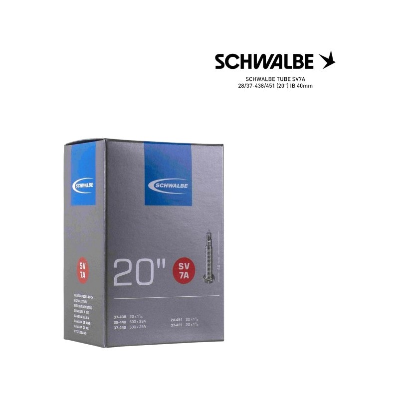 SCHWALBE Cámara de aire bicicleta SV7A 28/37-438/451 (20") IB 40MM 20" 4026495100281