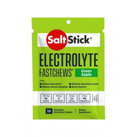 SALTSTICK Comprimidos masticables con electrolitos para deporte FASTCHEWS GREEN APPLE 12 X 10U. 691835869636