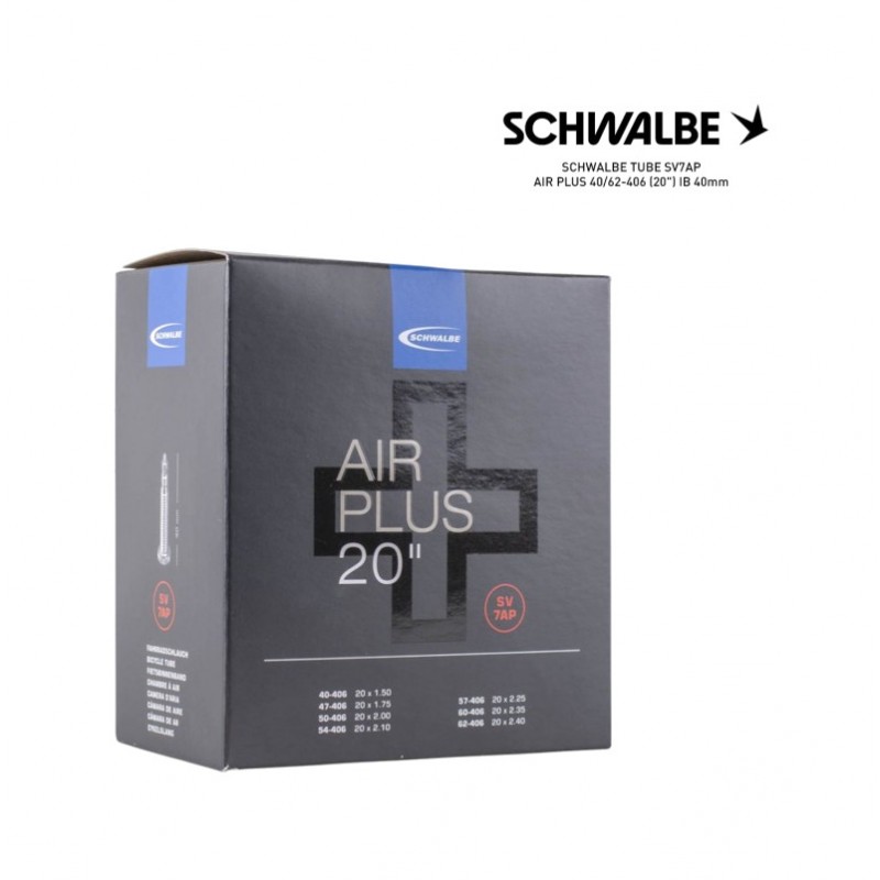 SCHWALBE Cámara de aire bicicleta SV7AP AIR PLUS 40/62-406 (20") IB 40MM 4026495871655