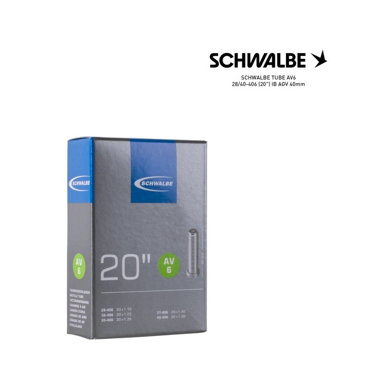 SCHWALBE Cámara de aire bicicleta AV6 28/40-406 (20") IB AGV 40MM 20" - 4026495100120
