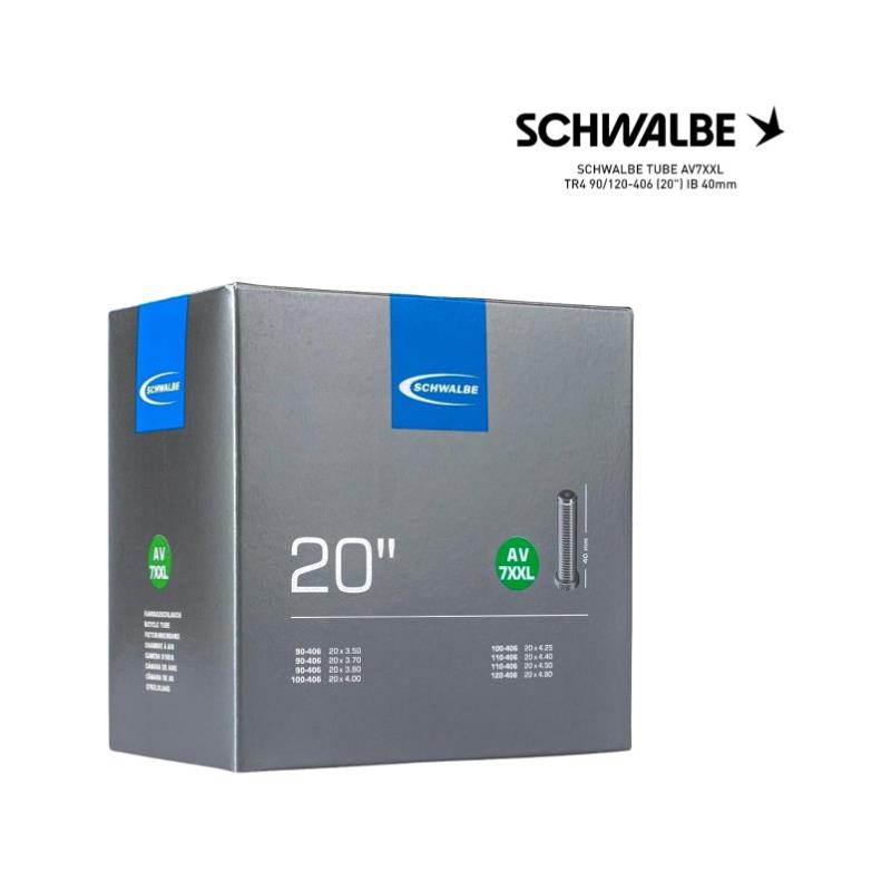 SCHWALBE Cámara de aire bicicleta reforzada AV7XXL TR4 90/120-406 (20") IB 40MM 20" (LIGHT) - 4026495937948