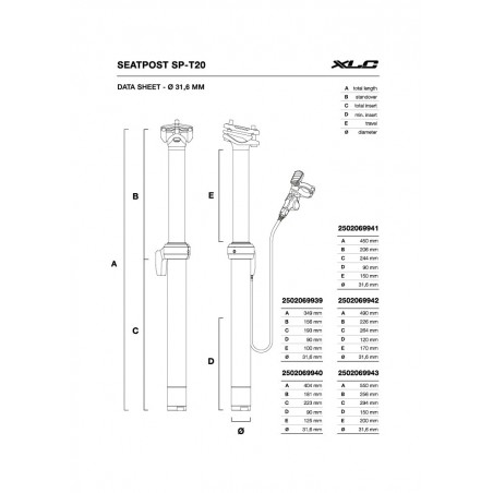 XLC Telescopic bicycle seatpost SP-T20 31.6 495 MM 170 2502069942