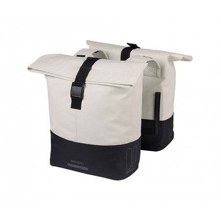 BASIL Rear saddlebags, bridge system, PET/off-white leather/black COVE UNIVERSAL SYSTEM 28-32L (29X14.5X36 CM) 728949