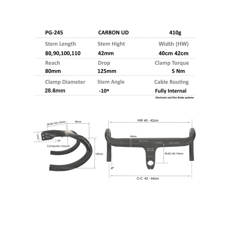 PROGRESS Manillar con potencia integrada PG-245 CARBON ROAD PGMARO245NGVAR