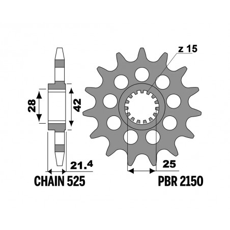 PBR Piñón de acero estándar 2150-525 1077589003