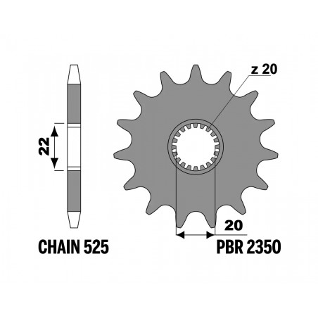 PBR Piñón de acero estándar 2350-525 1151198001