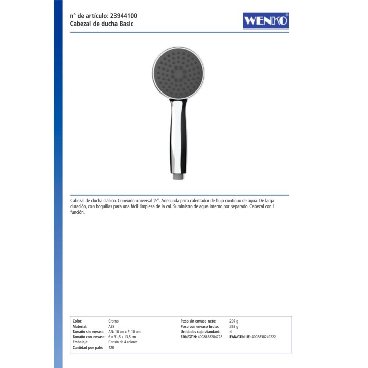 WENKO 1-function shower head BASIC 10 CM 01300