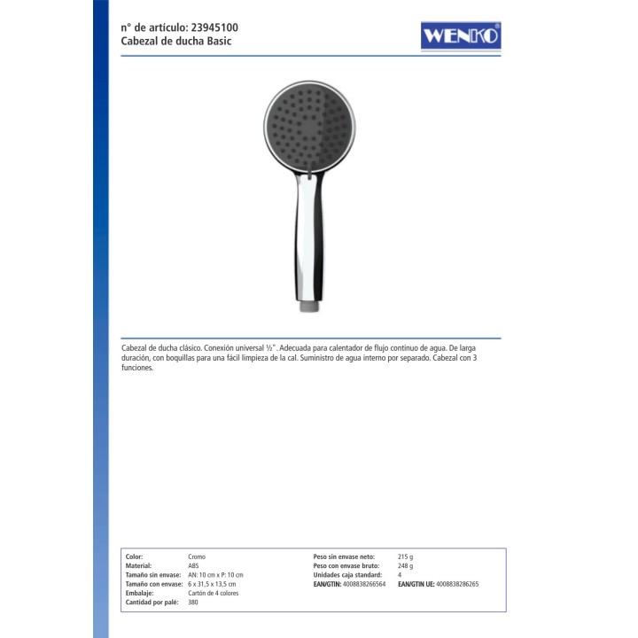 WENKO 3-function shower head BASIC 10 CM 01301