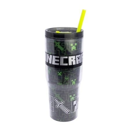 doppelwandiger becher mit strohhalm cool basic minecraft 860 ml