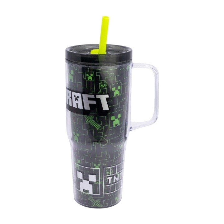 STOR Double-wall mug with straw COOL BASIC MINECRAFT 860 ML