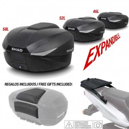 SHAD Kit fijacion y maleta baul trasero expandible + respaldo doble de regalo SH58X KIT-SHAD-2057