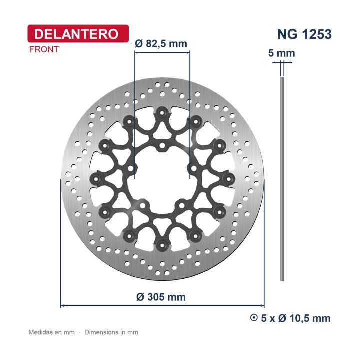 NG BRAKE DISK Floating front disc 1253 Ø305 x Ø82,5 5 mm