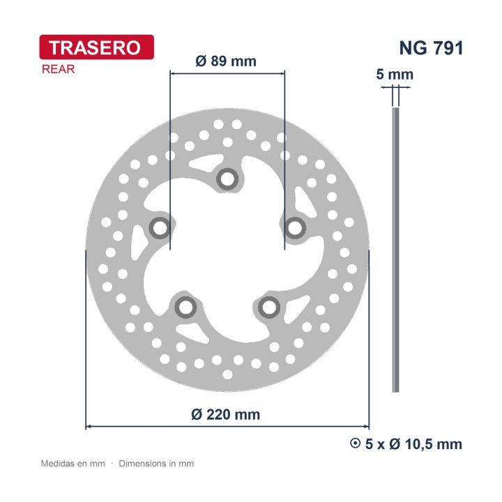 NG BRAKE DISK Rear disc 791 Ø220 x Ø89 5 mm 962791