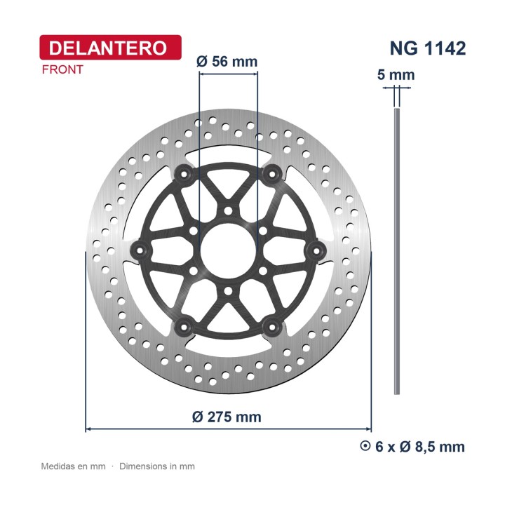 NG BRAKE DISK Front disc 1142 Ø275 x Ø56 5 mm 9621142