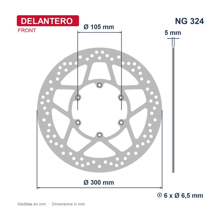 NG BRAKE DISK Front disc 324 Ø300 x Ø105 5 mm 962324