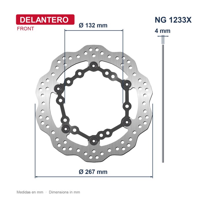 NG BRAKE DISK Wavy front disc 1233X Ø267 x Ø132 4 mm