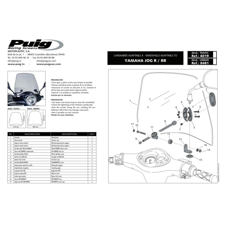 PUIG WINDSCREEN WINDSHIELD SCREEN TRAFIC 6019