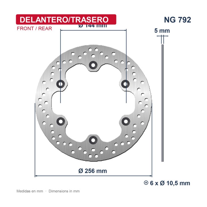 NG BRAKE DISK Front/rear disc 792 Ø256 x Ø144 5 mm 962792